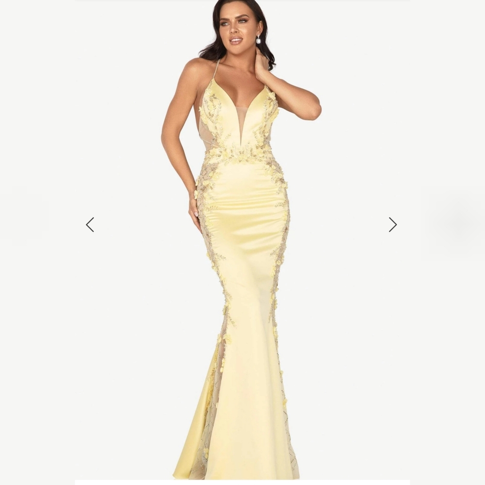 Yellow Terani Gown 3D Flowers